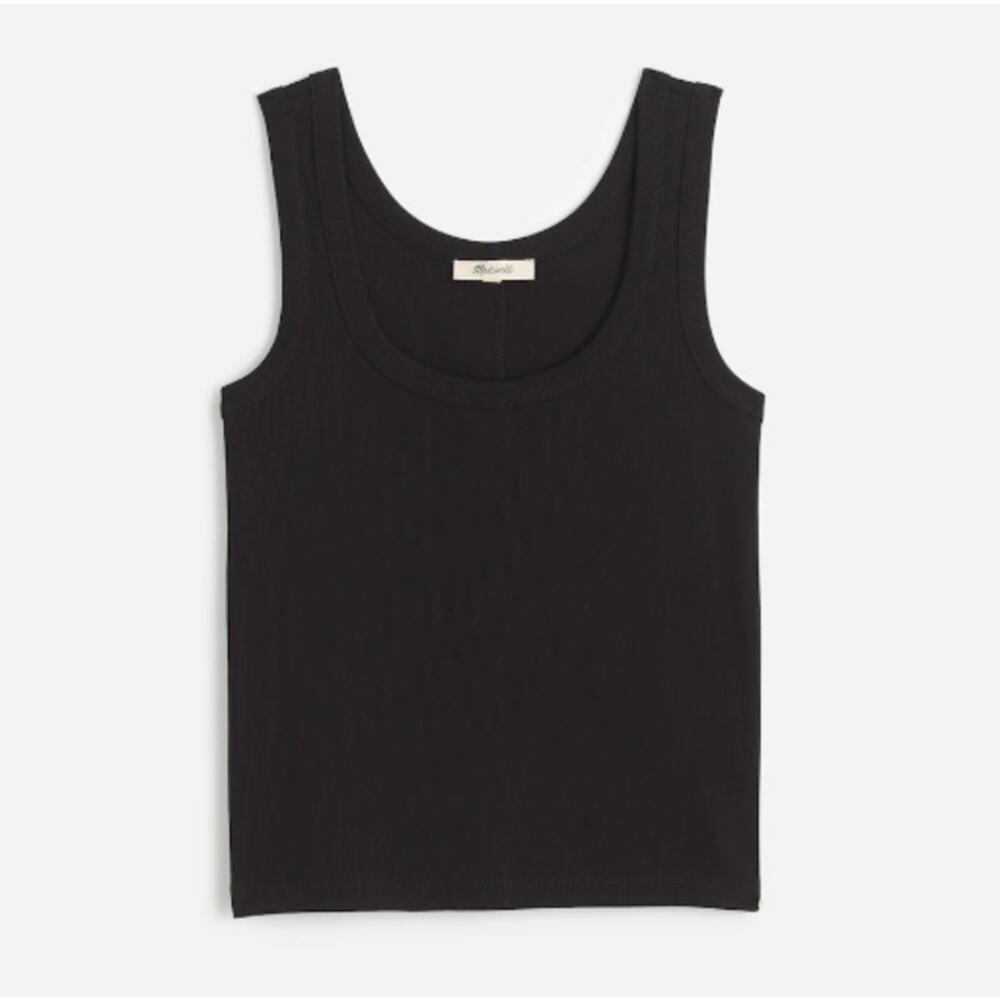 Madewell (Re)generative Cotton Ribbed Scoopneck Tank Sz M Black Supima Pullover